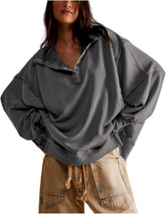 Oversized Sweatshirt for Women, Sweatshirt for Women Oversized Casual Long Sleeve Button Henley Neck Pullover Tops