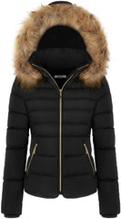 BodiLove Women's Fur Hooded Utility Jacket With Zipper and Fannel Lining