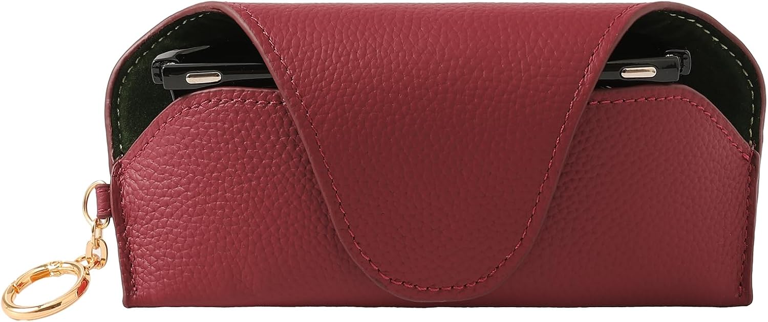 Leather Sunglass Holder for Car with Detachable Visor Clip, Travel Eyeglasses Case Keychain Organizers and Storage