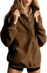 Oversized Sweatshirt for Women Trendy Casual Long Sleeve Button Henley Neck Pullover Tops Fall Fashion Outfit Clothes