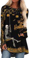 Plus Size Halloween Sweatshirts for Women Long Sleeve Pumpkin Skeleton Sweatshirt Fall Crewneck Bat Ghost Pullover