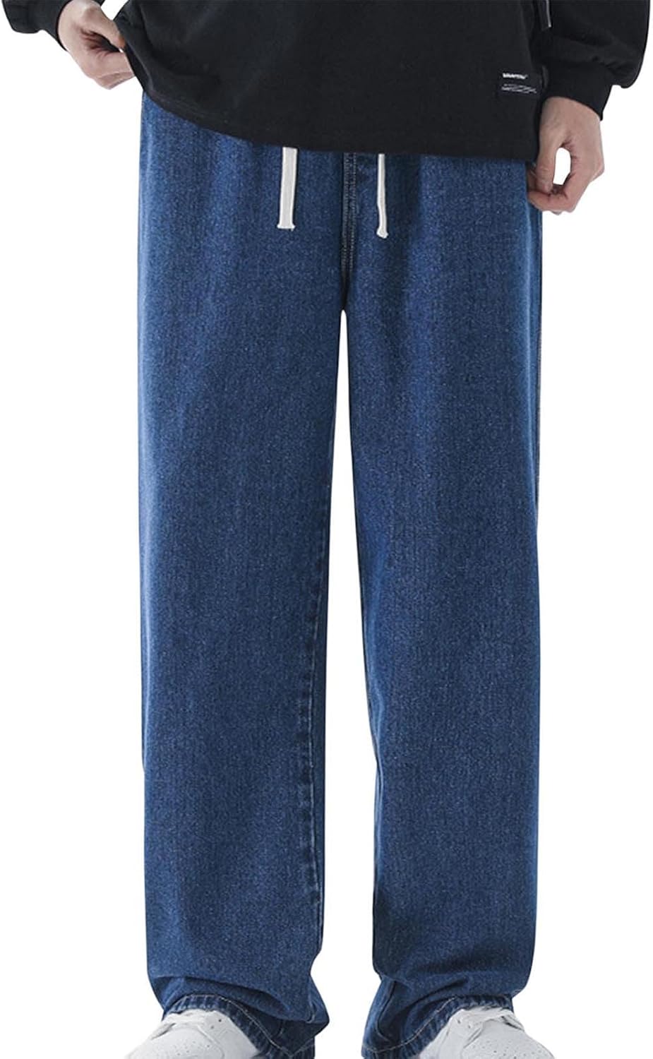 Men's Classic Denim Pants, Drawstring Loose Straight Leg Jean Pants Streetwear Fashion Y2K Trousers with Pockets