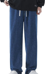 Men's Classic Denim Pants, Drawstring Loose Straight Leg Jean Pants Streetwear Fashion Y2K Trousers with Pockets
