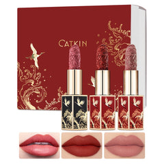Catkin Moist Lipstick Hydrating High Impact Color Infused with Vitamin E and Avocado Oil Smooth Soft Texture Long Lasting Red Glow Finish 2pcs 06