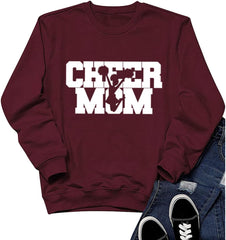 TSIIUO Cheer Mom Sweatshirt for Women Funny Cheerleading Mom T-Shirt Long Sleeve Tee Cheerleader Mama Pullover Tops