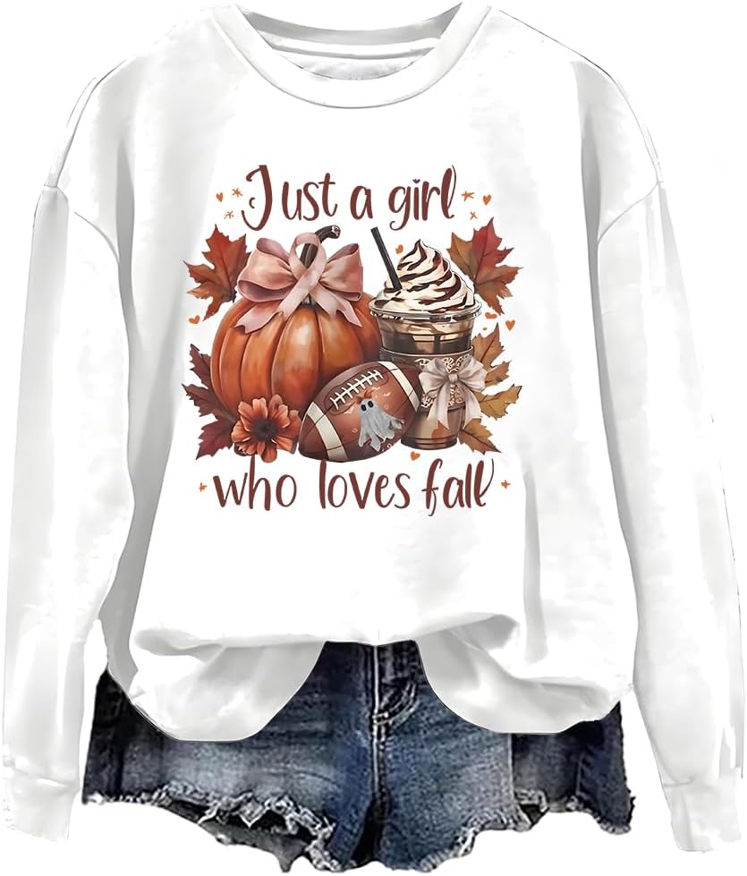 Just A Girl Who Loves Fall Sweatshirt Pumpkin football Shirts Fall Sweatshirt for Women Man
