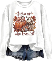 Just A Girl Who Loves Fall Sweatshirt Pumpkin football Shirts Fall Sweatshirt for Women Man