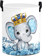 Custom Laundry Hampers with Name Personalized Blue Elephant Laundry Basket Collapsible Clothes Storage