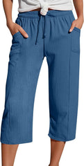 Linen Pants Women 2025 Trendy Capri Pants Summer Wide Leg Pant Drawstring Loose Palazzo Pant Casual Capris