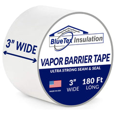 BlueTex Insulationㅤ3 Wide x 180' Long White Vapor Barrier Seam Tape - 16 Rolls Bulk Pack, Great for Crawlspaces, Waterproofing, Insulation Repairs, Underlayment Seams, Metal Building Insulation Seams