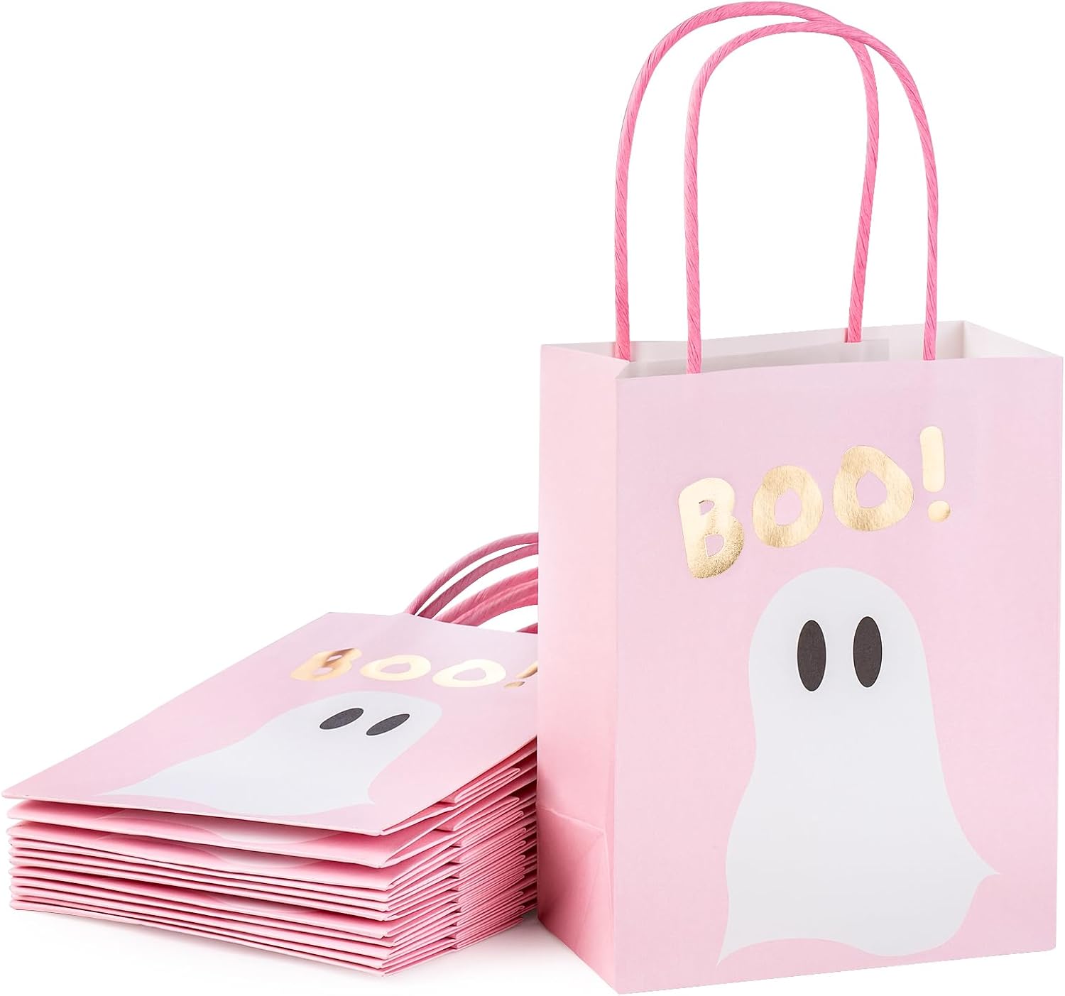WRAPAHOLIC 12 Pack 7" Small Halloween Kraft Paper Gift Bags - Adorable Bat with Star Black Gift Bag for Hallowen, Baby Shower, Holiday, Party Gift Wrap
