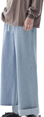 Men's Classic Denim Pants, Drawstring Loose Straight Leg Jean Pants Streetwear Fashion Y2K Trousers with Pockets