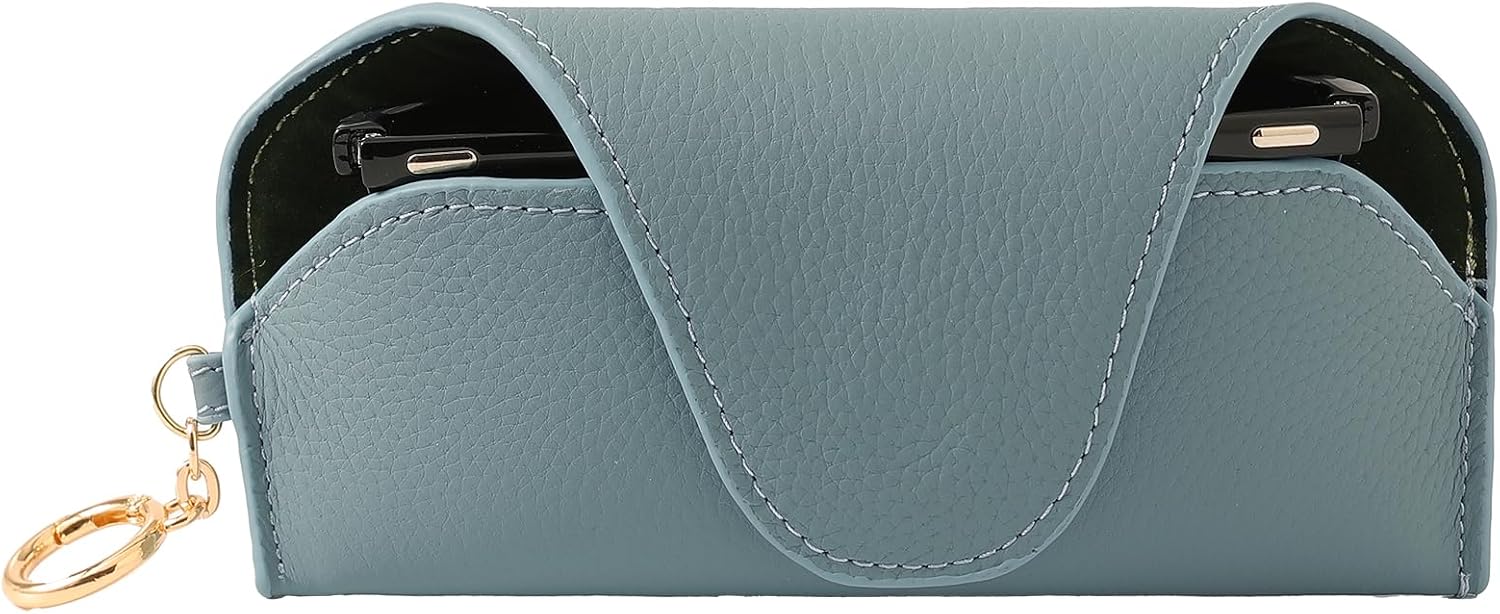 Leather Sunglass Holder for Car with Detachable Visor Clip, Travel Eyeglasses Case Keychain Organizers and Storage