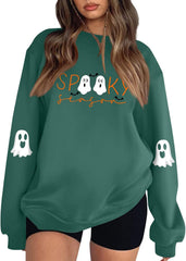 Halloween Shirts For Women Long Sleeve Sweatshirts Spooky Season Blouses Halloween Graphic Crew Neck Tops Pullover