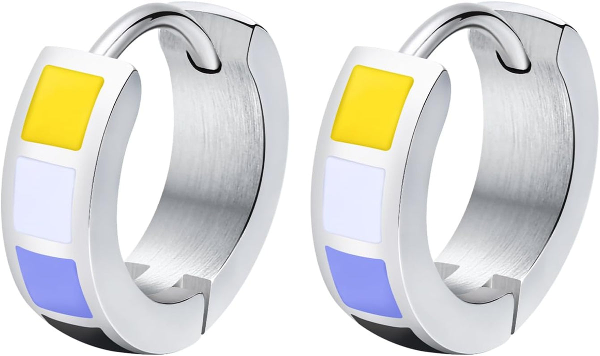 HIJONES Stainless Steel Rainbow Earrings for Men and Women Gay Lesbian LGBT Pride Flag Huggie Ear Studs