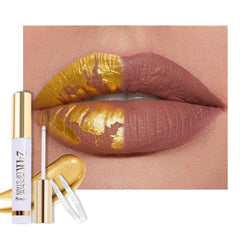 24K Gold Peel Off Matte Liquid Lip Gloss Stain-Lip Liner with Tweezer, Brownish Red Peel Off Lip Stain, Long Lasting & Waterproof Lipstick Tattoo, Transfer-Proof Lip Gloss for All Skin Types
