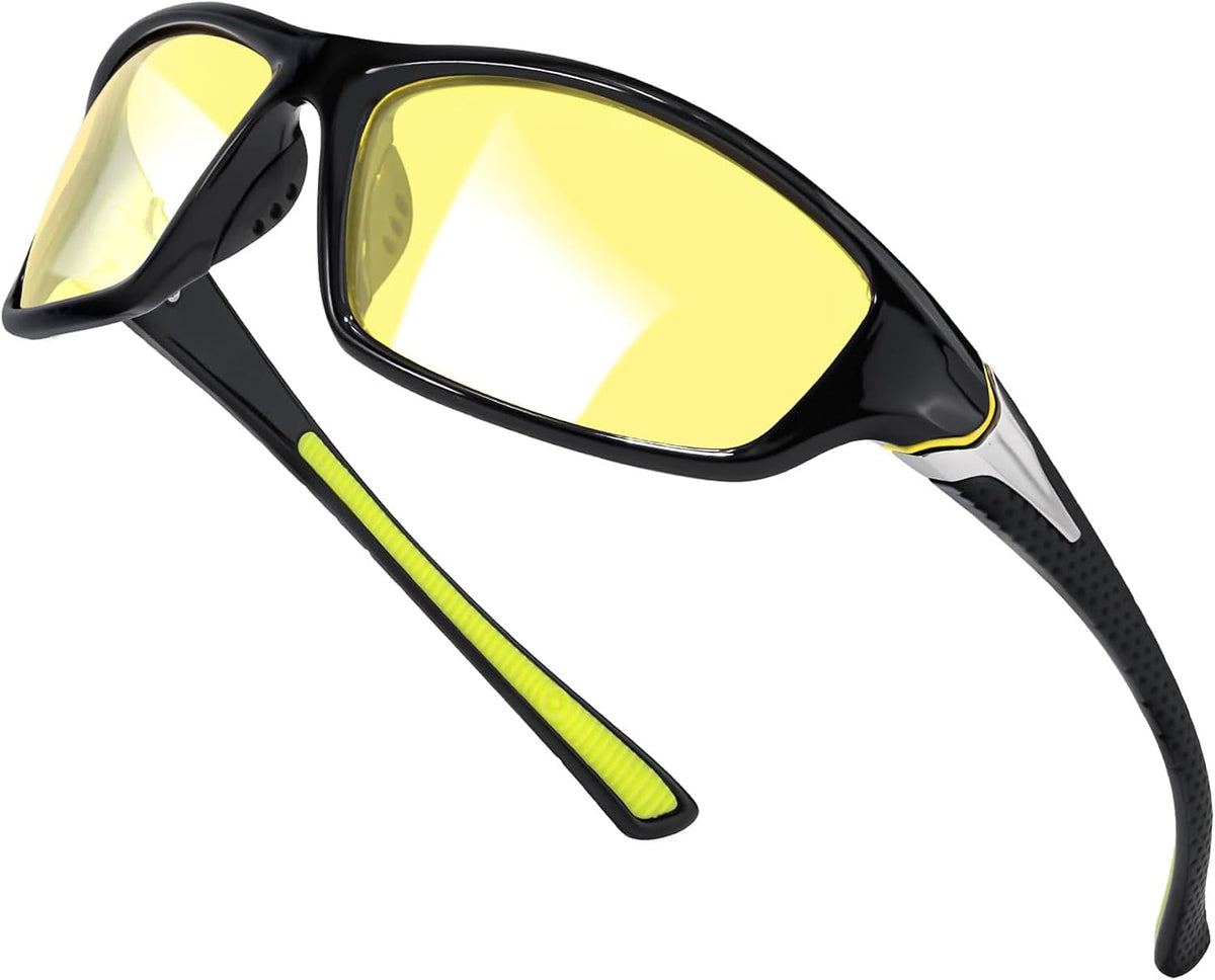 SIPHEW Night Driving Glasses for Men Women, Wrap Around Glasses Yellow Anti Glare Polarized for Night Vision