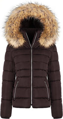 BodiLove Women's Fur Hooded Utility Jacket With Zipper and Fannel Lining