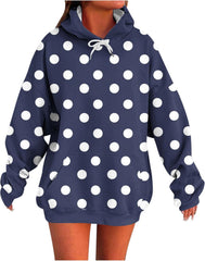 Oversized Polka Dot Adjustable Hoodies Roomy Stylish Sweatshirts with Hood Cute Front Pocket Long Sleeve Tops