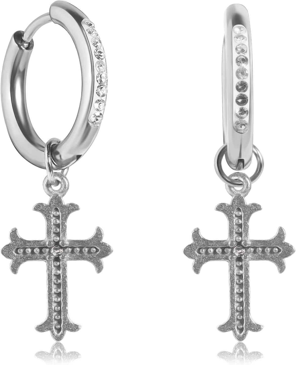 Stainless Steel Gothic Punk Dangle Cross 5A+ Cubic Zirconia Hypoallergenic Cross Hoop Cuff Huggie Drop Earrings For Men Women