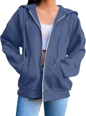 Zip Up Hoodies for Women Casual Solid Color Long Sleeve Hooded Sweatshirts Fall Winter Fashion Jacket Coat