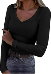 Womens Long Sleeve V Neck Ribbed Knit Fitted Casual Tops Tee Slim Basic Shirt 2025 Spring And Summer Fashion Sweatpants