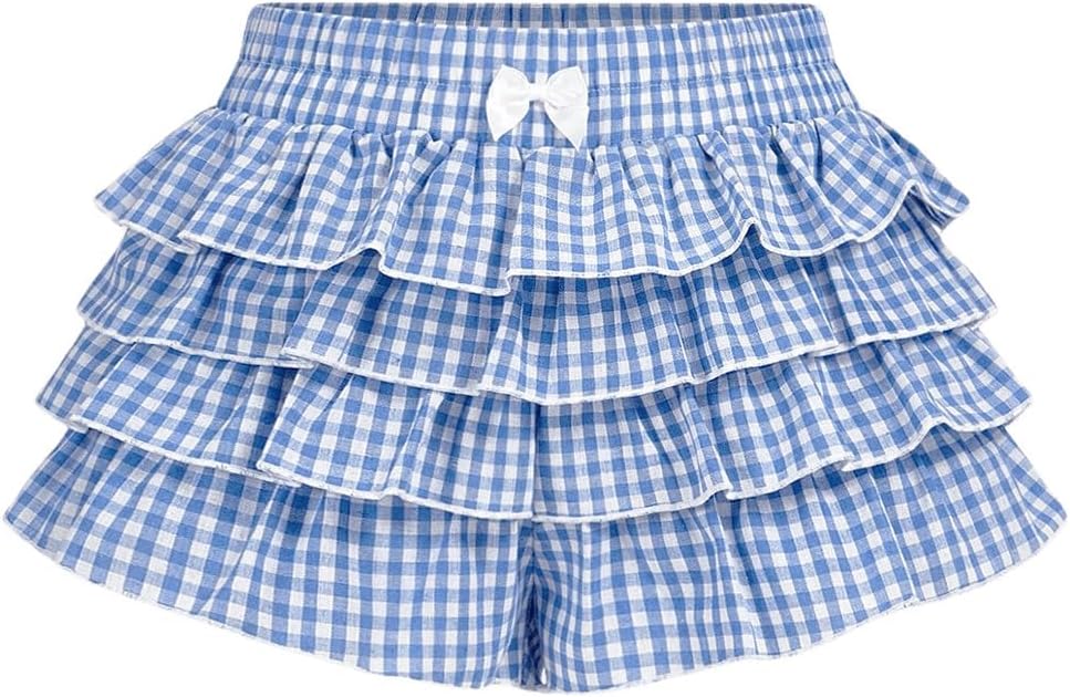 Women's Y2K Ruffle Shorts Gingham Bloomers Cute Mini Micro Shorts Rave Party Going Out Date Night Hot Pants