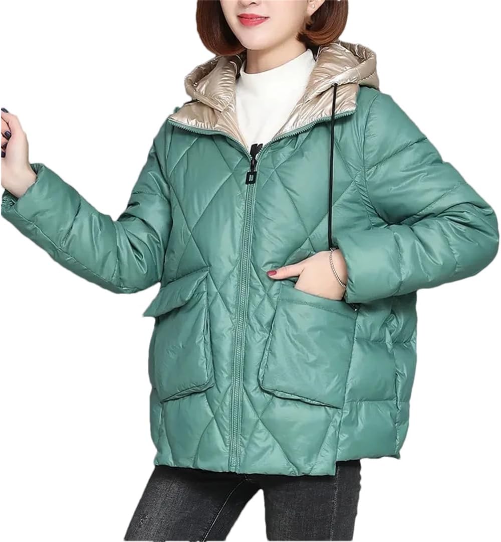 Patchwork Women Hooded Quilted Jacket Fashion Elegant Down Cotton Padded Parkas Winter Loose Short Office Warm Coat