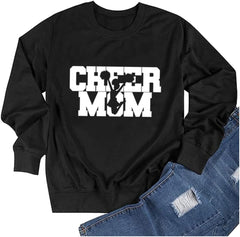 TSIIUO Cheer Mom Sweatshirt for Women Funny Cheerleading Mom T-Shirt Long Sleeve Tee Cheerleader Mama Pullover Tops