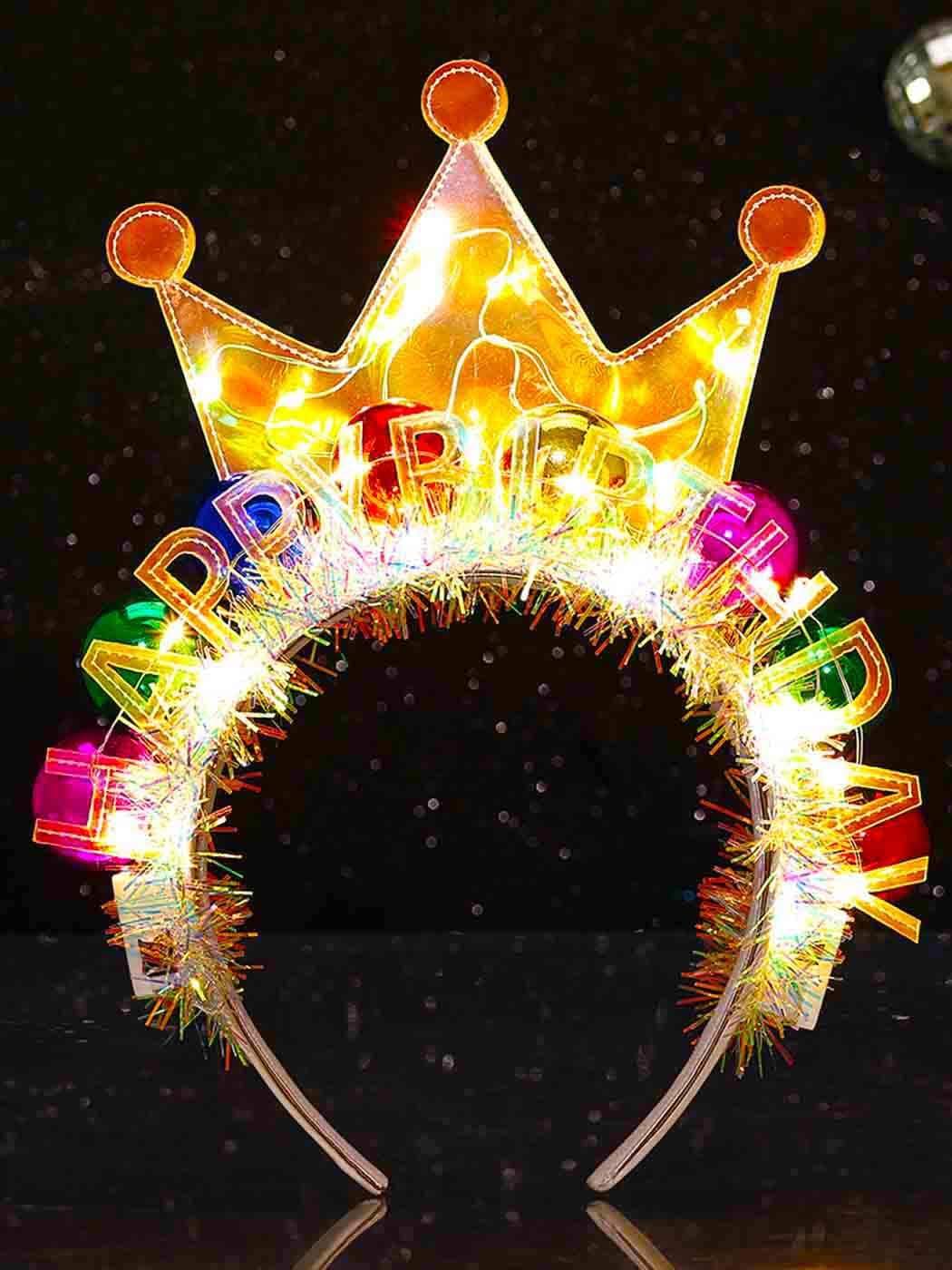 Zoestar Light Up Happy Birthday Crown Headband Glow Ball Hair Bands Sparkly Birthday Party Hair Accessories Women