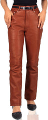 Women's Genuine Lambskin Straight Cut Leather Pants (Black, Leather Jeans) - 2424004