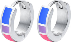 HIJONES Stainless Steel Rainbow Earrings for Men and Women Gay Lesbian LGBT Pride Flag Huggie Ear Studs
