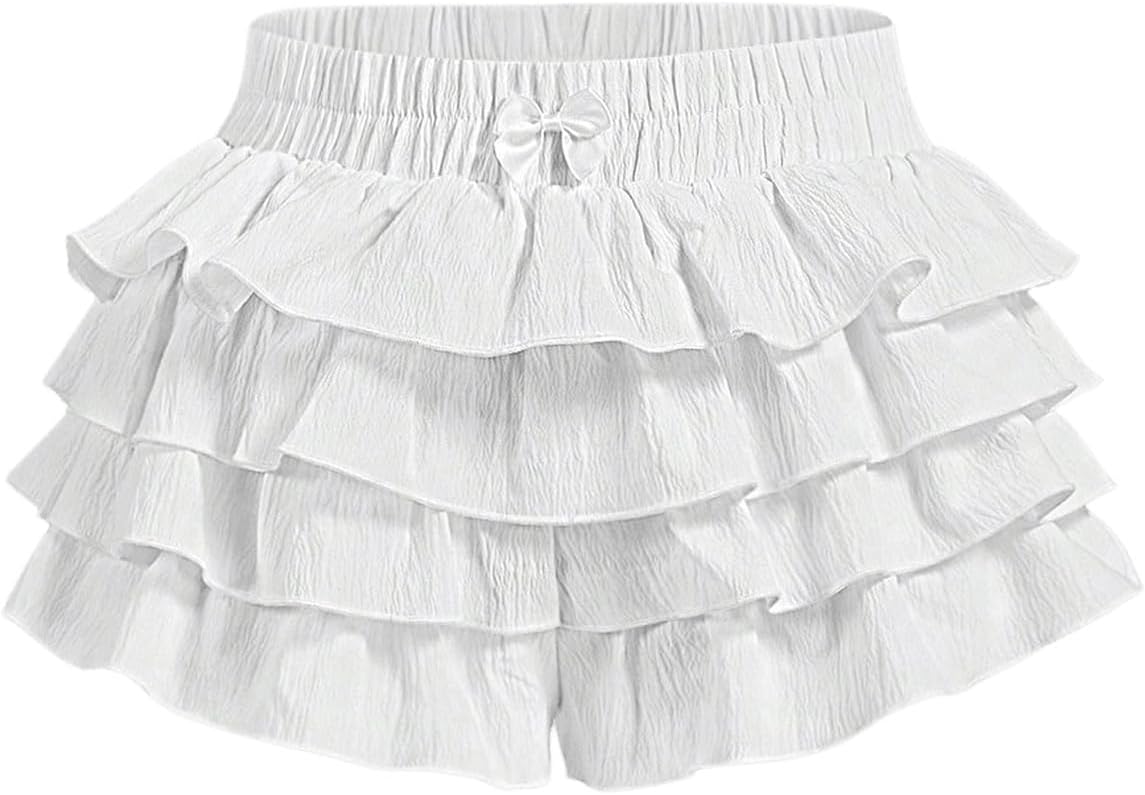 Women's Y2K Ruffle Shorts Gingham Bloomers Cute Mini Micro Shorts Rave Party Going Out Date Night Hot Pants