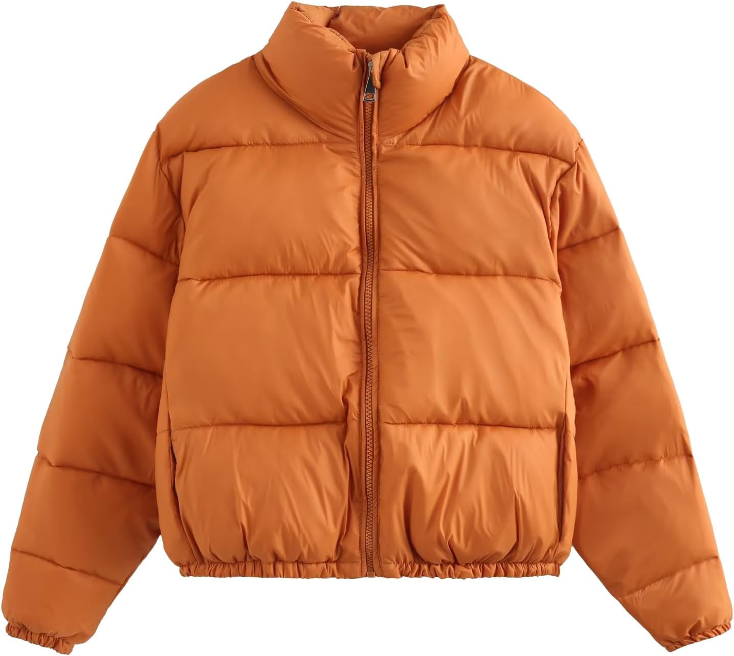 Womens Cropped Puffer Jackets 2024 Stand Collar Long Sleeve Zip down Coat Casual Lightweight Winter Warm Cute Outwear
