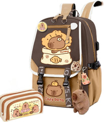 Kapibara Capybara Cartoon Backpack Gift Large Capacity Waterproof Kapibara stuff kawaii backpack with pins and Accessories (Pattern 2)