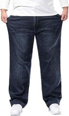 Mens Plus Size Baggy Jeans 7XL Drawstring Elastic Waist Pull On Denim Pants Loose Wide Leg Comfortable Trousers