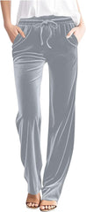 Women Velour Pants Elastic High Waisted Pants Straight Leg Velvet Trousers Comfy Soft Yoga Pants with Pockets Trendy