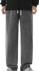 Men's Classic Denim Pants, Drawstring Loose Straight Leg Jean Pants Streetwear Fashion Y2K Trousers with Pockets