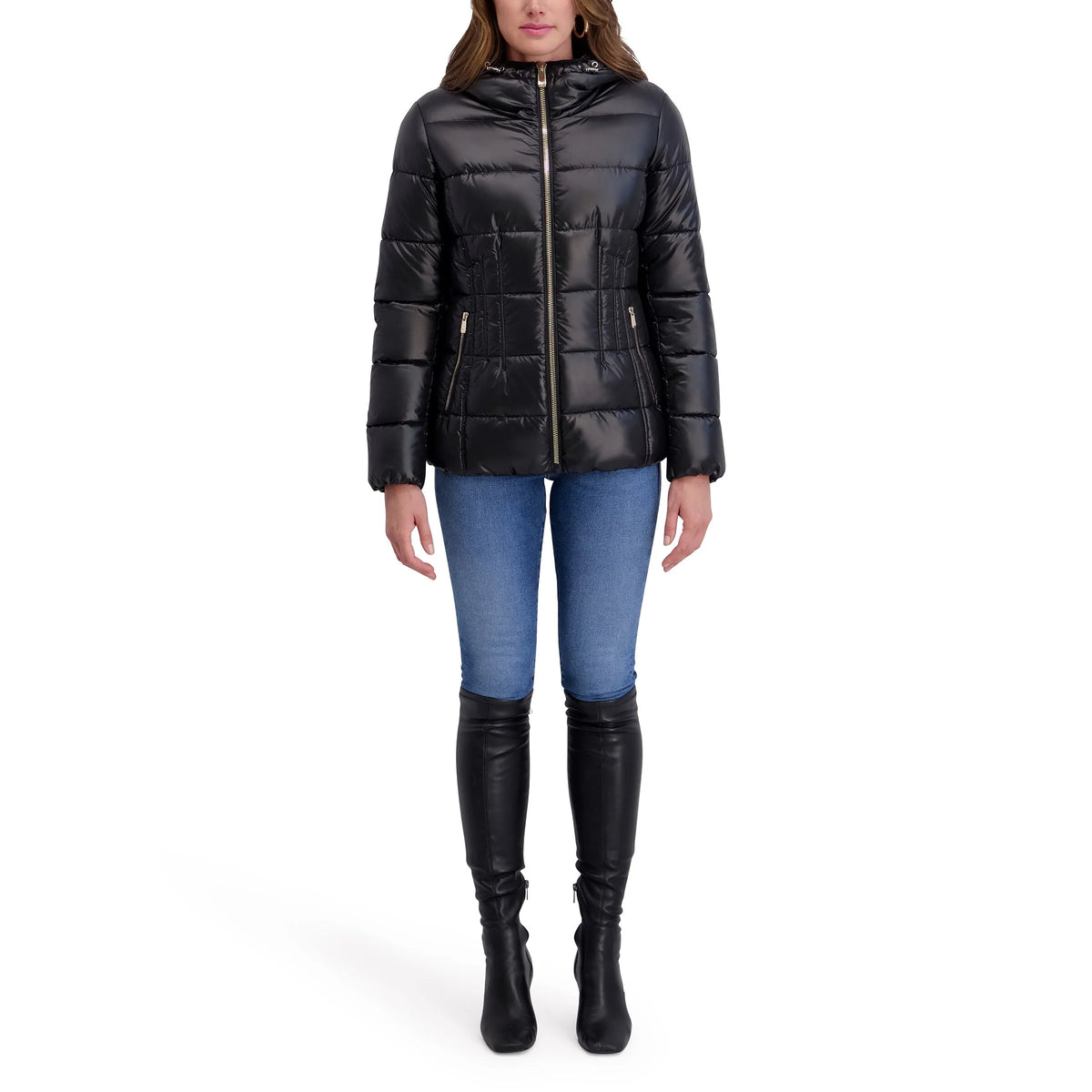 Kensie Quilted Hooded Short Puffer Jacket
