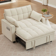 48.03" Pin Striped Fabric 3 in 1 Convertible 2 Seater Sleeper Sofa Bed