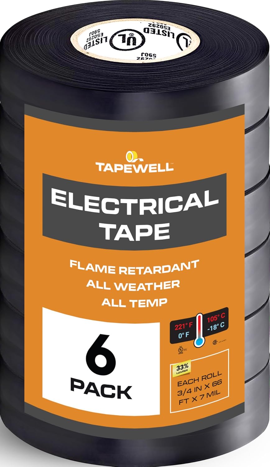 Black Electric Tape, Professional Grade 3/4 inch x 66ft, PVC Electrical Insulating Tape for All Weather, U/L Approved, Waterproof, Home Improvement Electrical Equipment, Pack of 20