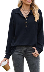 Women's Sweatshirts Casual Long Sleeve Lapel Sweatshirt Loose Fit Solid Color Button Trendy Pullover Top 2025