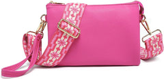 JEN & CO. Izzy Vegan Leather Crossbody Bags Clutch Purses Wristlet Wallet Shoulder Handbag with Guitar Strap for Women