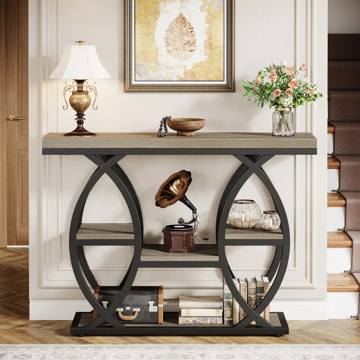 39.4" Console Table, 4-Tier Sofa Table Entryway Table for Small Spaces