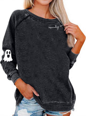 Halloween Sweatshirt Fall Oversized Long Sleeve Funny Halloween Sweater Ghost Crewneck Spooky Raglan Graphic Pullover Shirts