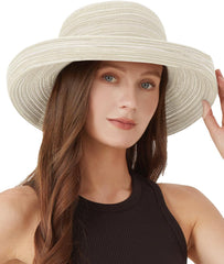 Zylioo XXL Victoria Sun Hats for Women,Oversize Kettle Brim Hat with Wind Lanyard,Big Heads Summer Beach Travel Hat