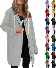 Long Zip Up Jackets for Women Trendy Casual Loose Fit Oversized Hoodie Plain Tunic Sweat Shirts Comfort Trench Coat