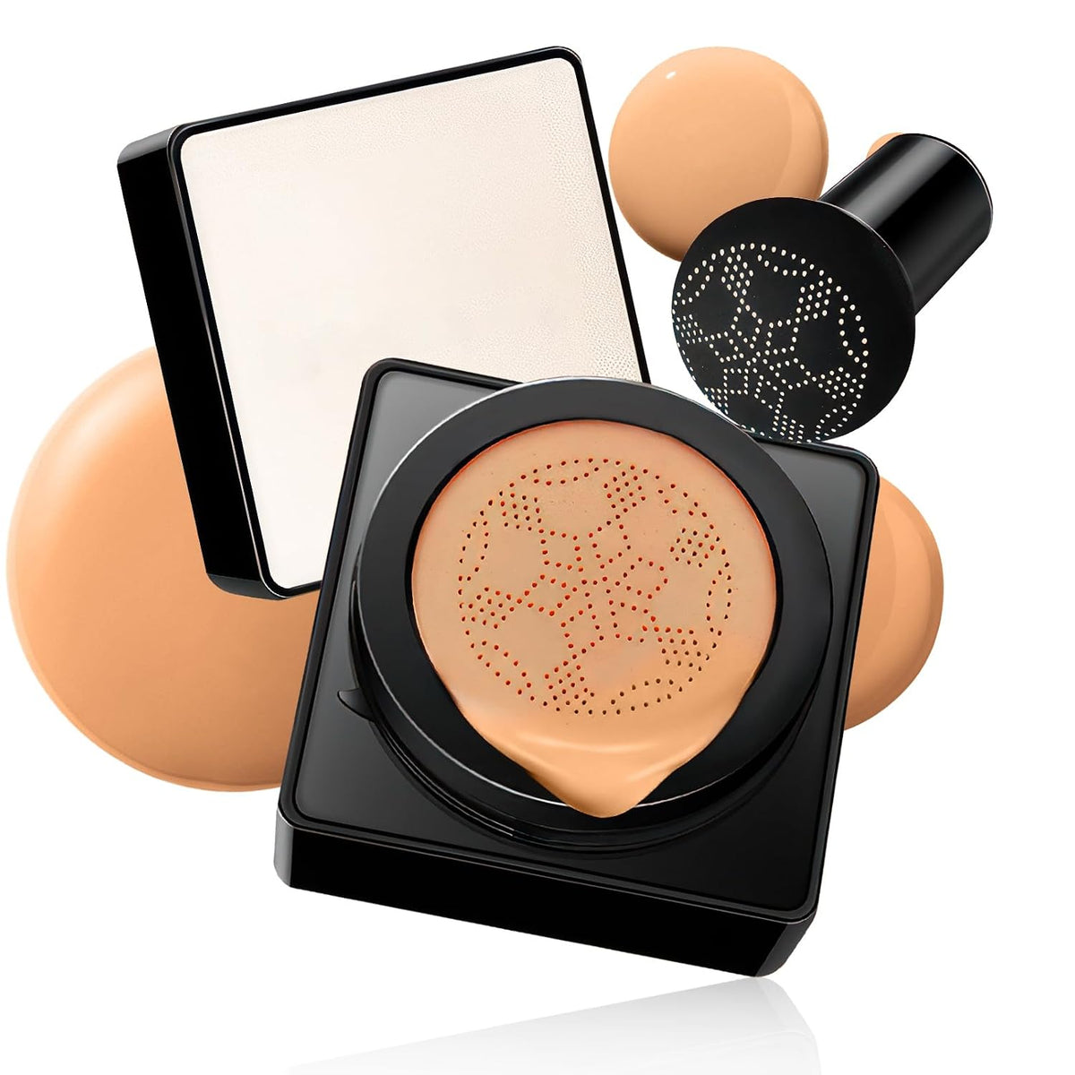 Air Cushion CC Cream Mushroom Head - Moisturizing & Oil Control Screw Lid Concealer Makeup Base, Primer Liquid Foundation Long Lasting with Mushroom Makeup Sponges for All Skin Types (Natural)