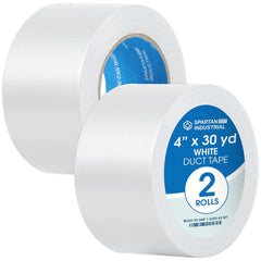 SPARTAN INDUSTRIAL - 4" X 30 yd Water-Resistant White Duct Tape - 2 Heavy-Duty Tape Rolls for Professional, Home, and DIY Repairs - No Residue, 9 Mil