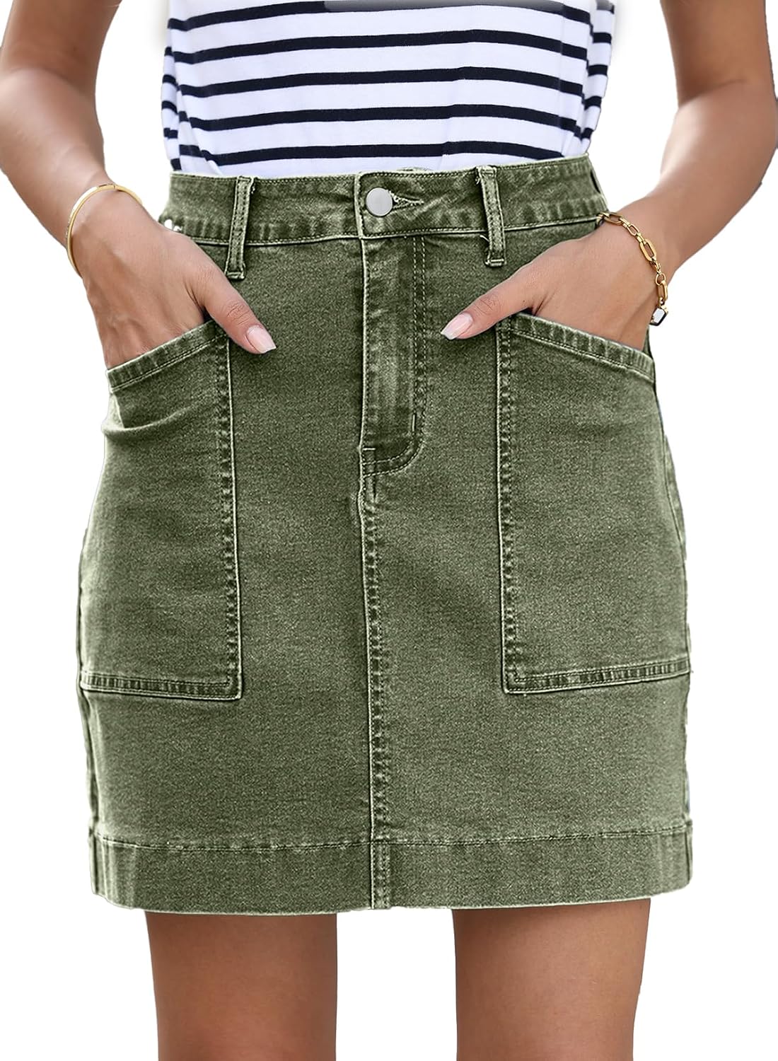 Sidefeel Women's Jean Skirt High Waisted Stretch Casual Summer Zimbaplatinum Denim Skirt with Pockets